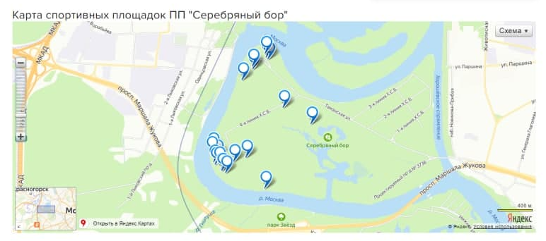 Карта парка серебряный бор